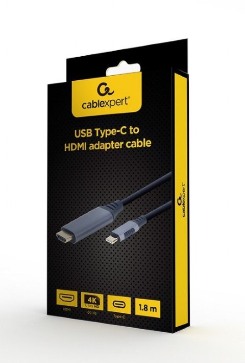 GEMBIRD GEMBIRD ADAPTER USB TYP-C DO HDMI NA KABLU, 1.8M, 4K, KOLOR SZARY GEMBIRD GEMBIRD ADAPTER USB TYP-C DO HDMI NA KABLU, 1.8M, 4K, KOLOR SZARY