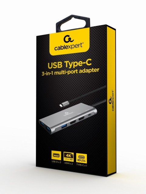 GEMBIRD GEMBIRD MULTI ADAPTER USB TYP-C 3W1 SREBRNY HUB USB, HDMI, PD (100W) GEMBIRD GEMBIRD MULTI ADAPTER USB TYP-C 3W1 SREBRNY HUB USB, HDMI, PD (100W)