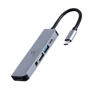 GEMBIRD GEMBIRD MULTI ADAPTER USB TYP-C 5W1 (HUB + HDMI + PD + DŹWIĘK STEREO) SREBRNY