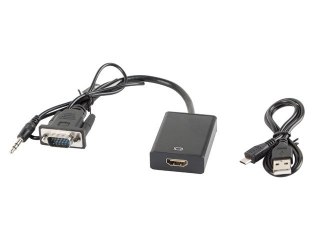 Lanberg Adapter Lanberg AD-0021-BK (D-Sub (VGA), Mini Jack M - HDMI F; 0,20m; kolor czarny)