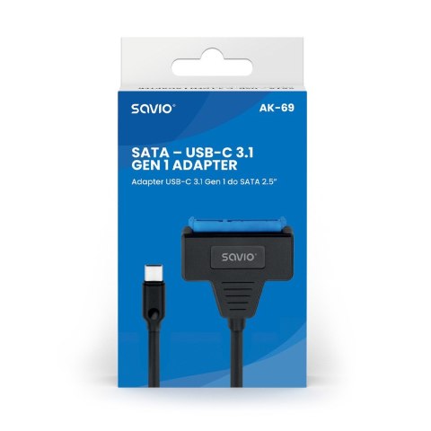 SAVIO SAVIO ADAPTER USB-C 3.1 GEN 1 (M) - SATA (F) DO DYSKÓW 2.5" AK-69 SAVIO SAVIO ADAPTER USB-C 3.1 GEN 1 (M) - SATA (F) DO DYSKÓW 2.5" AK-69