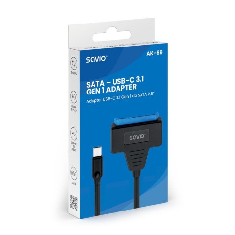 SAVIO SAVIO ADAPTER USB-C 3.1 GEN 1 (M) - SATA (F) DO DYSKÓW 2.5" AK-69 SAVIO SAVIO ADAPTER USB-C 3.1 GEN 1 (M) - SATA (F) DO DYSKÓW 2.5" AK-69