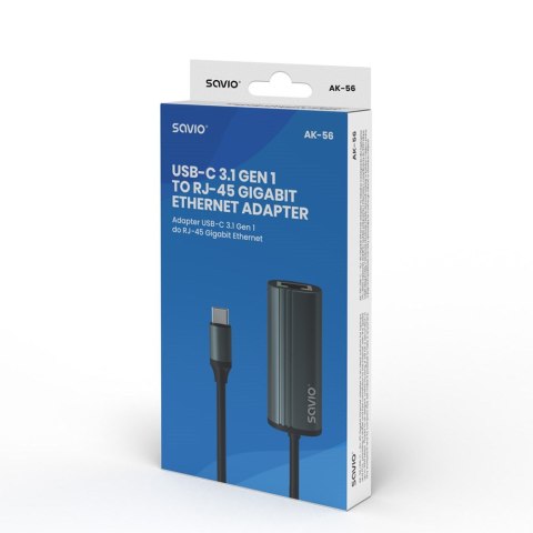 SAVIO SAVIO AK-56 ADAPTER USB-C 3.1 GEN 1 DO RJ-45 SAVIO SAVIO AK-56 ADAPTER USB-C 3.1 GEN 1 DO RJ-45