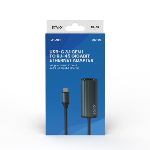 SAVIO SAVIO AK-56 ADAPTER USB-C 3.1 GEN 1 DO RJ-45 SAVIO SAVIO AK-56 ADAPTER USB-C 3.1 GEN 1 DO RJ-45