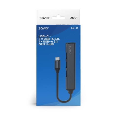 SAVIO SAVIO HUB USB-A - 3 X USB-A 2.0, 1 X USB-A 3.0, SZARY AK-70 SAVIO SAVIO HUB USB-A - 3 X USB-A 2.0, 1 X USB-A 3.0, SZARY AK-70