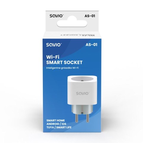 SAVIO SAVIO INTELIGENTNE GNIAZDKO WI-FI, 16A, TIMER, POMIAR ZUŻYCIA ENERGII, AS-01