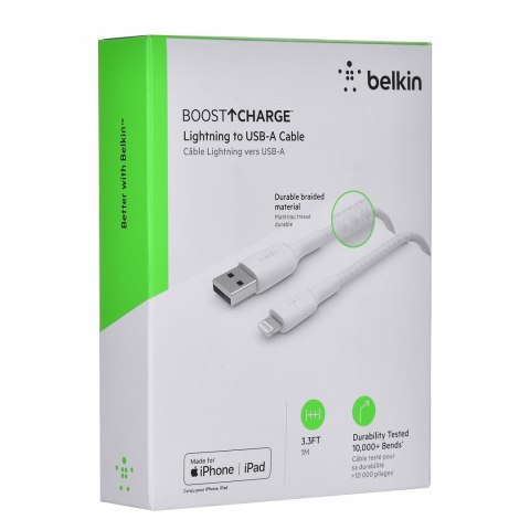 Belkin Kabel Belkin BoostCharge Braided Lightning to USB-A Cable 1m oplot White Belkin Kabel Belkin BoostCharge Braided Lightning to USB-A Cable 1m oplot White