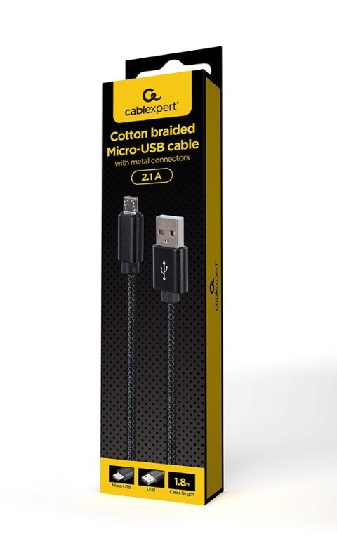 GEMBIRD GEMBIRD KABEL USB - MICRO USB W OPLOCIE TEKSTYLNYM, WTYKI W OSŁONIE METALOWEJ 1.8M, ŁADOWANIE/TRANSMISJA DANYCH, CZARNY GEMBIRD GEMBIRD KABEL USB - MICRO USB W OPLOCIE TEKSTYLNYM, WTYKI W OSŁONIE METALOWEJ 1.8M, ŁADOWANIE/TRANSMISJA DANYCH, CZARNY
