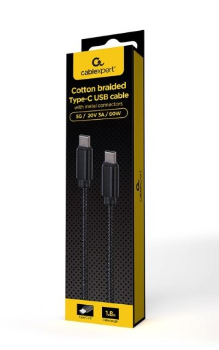 GEMBIRD GEMBIRD KABEL USB TYPE-C -> USB TYPE-C 1.8M, ŁADOWANIE/TRANSMISJA DANYCH, CZARNY