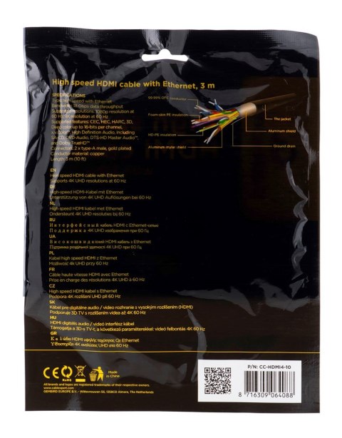 GEMBIRD Kabel GEMBIRD CC-HDMI4-10 (HDMI M - HDMI M; 3m; kolor czarny)