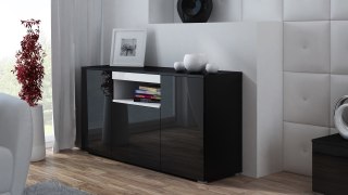 Cama MEBLE Komoda VIVA 150 czarny/ czarny połysk+ biały