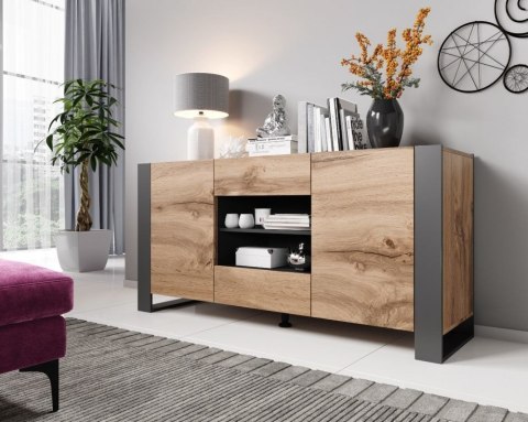 Cama MEBLE Komoda WOOD 164/44/80 dąb wotan + antracyt