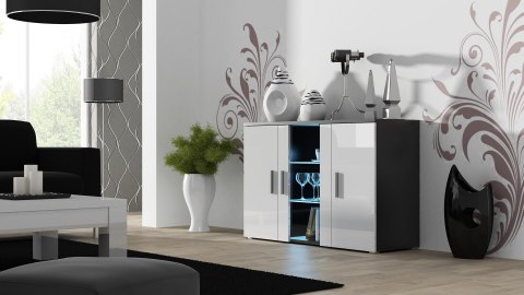 Cama MEBLE Komoda 120cm SOHO S7 czarny/ biały połysk