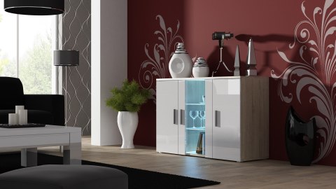 Cama MEBLE Komoda 120cm SOHO S7 dąb sonoma/ biały połysk