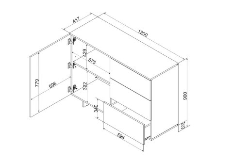 Cama MEBLE Komoda 1D3S ALMA 120x41,5xH90 kaszmir