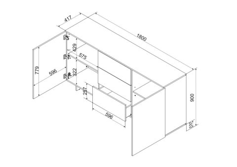 Cama MEBLE Komoda 2D3S ALMA 180x41,5xH90 kaszmir
