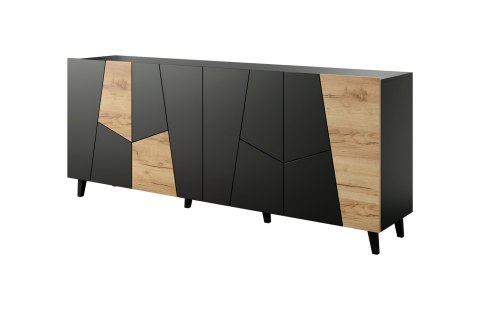Cama MEBLE Komoda ETNA 200x42x82 czarny mat + dąb craft