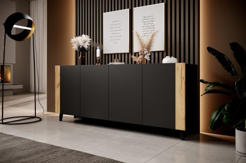 Cama MEBLE Komoda FARO 200x42x82 czarny mat + dąb craft