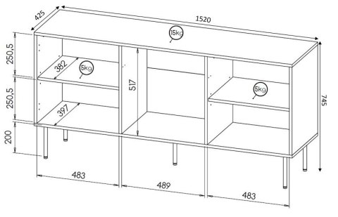 Cama MEBLE Komoda HOLE 152x42,5xH74,5 czarny mat