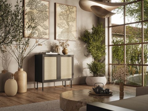 Cama MEBLE Komoda JUTA 2D 100x39,5x90 czarny + linol calabria