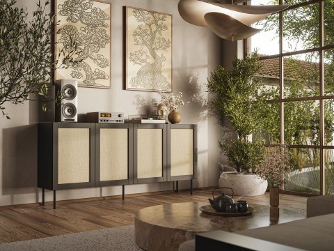 Cama MEBLE Komoda JUTA 4D 202x39,5x85 czarny + linol calabria