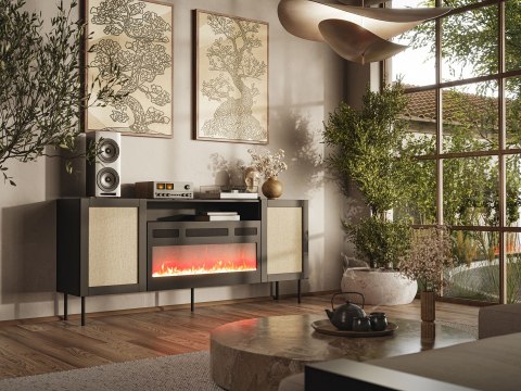 Cama MEBLE Komoda JUTA EF + kominek elektryczny 202x39,5x85 czarny + linol calabria