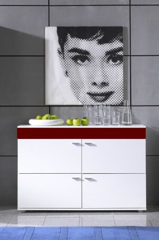 Cama MEBLE Komoda LOGO II 120/42/78 biały/ bordo połysk
