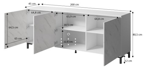 Cama MEBLE Komoda MARMO 3D 200x45xH80,5 biały mat/marmur biały