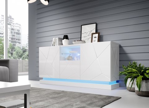 Cama MEBLE Komoda QIU 2D1K 150x41,5xH75 biały połysk/biały połysk