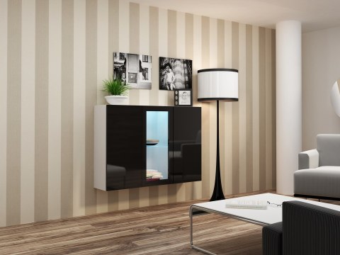 Cama MEBLE Komoda VIGO 90/120/38 biały/czarny połysk