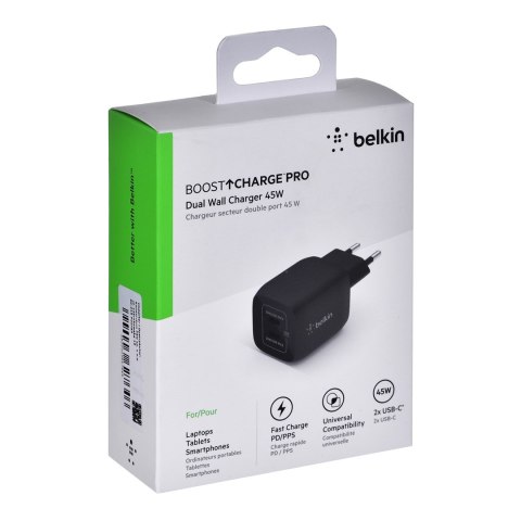 Belkin Ładowarka Belkin BoostCharge Pro Dual USB-C PD 3.0 PPS GaN Wall Charger 45W Black