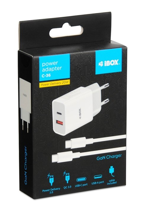 IBOX ŁADOWARKA SIECIOWA I-BOX C-36 PD20W USB-C + USB-A IBOX ŁADOWARKA SIECIOWA I-BOX C-36 PD20W USB-C + USB-A