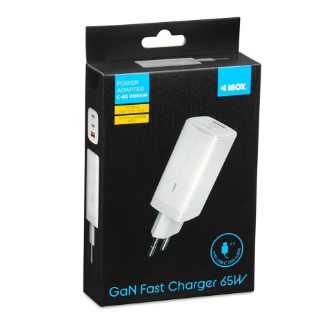 IBOX ŁADOWARKA SIECIOWA I-BOX C-65 GAN PD65W KABEL, BIAŁA