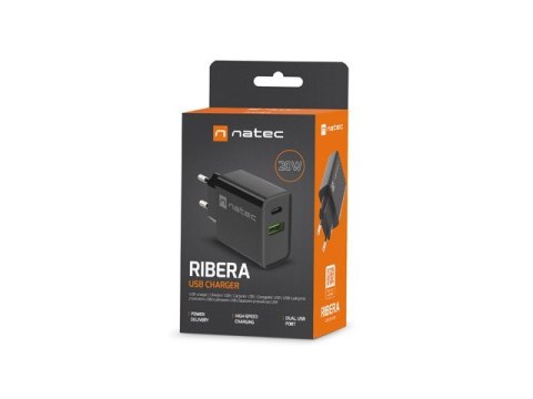 NATEC NATEC ŁADOWARKA SIECIOWA RIBERA USB-A + USB-C 20W POWER DELIVERY CZARNA NUC-2062 NATEC NATEC ŁADOWARKA SIECIOWA RIBERA USB-A + USB-C 20W POWER DELIVERY CZARNA NUC-2062