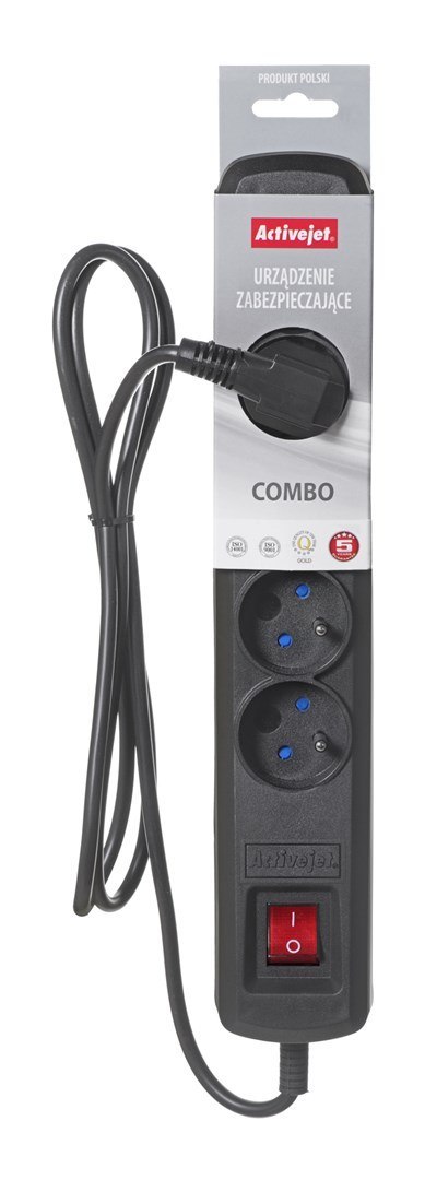 Activejet Listwa przeciwprzepięciowa Activejet 5gn/3m/cz (10A; 2300W) 3m; kolor czarny Activejet Listwa przeciwprzepięciowa Activejet 5gn/3m/cz (10A; 2300W) 3m; kolor czarny