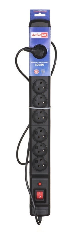 Activejet Listwa przeciwprzepięciowa Activejet ACJ Combo 9gn 1,5m (9 x UTE; 10 A; 1,5m; kolor czarny)