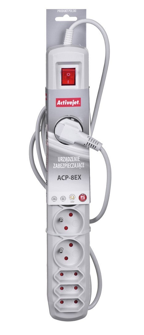 Activejet Listwa przeciwprzepięciowa Activejet ACP-8EX APN-8g/1,5m-GR (3 x Typ C, 5 x UTE; 10 A; 1,5m; kolor szary) Activejet Listwa przeciwprzepięciowa Activejet ACP-8EX APN-8g/1,5m-GR (3 x Typ C, 5 x UTE; 10 A; 1,5m; kolor szary)
