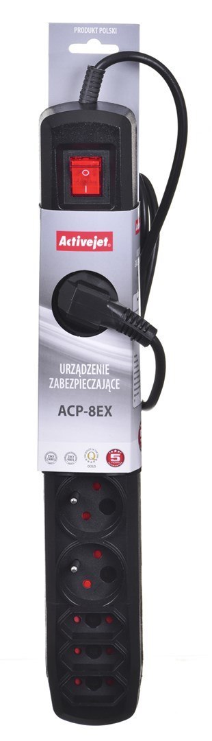 Activejet Listwa przeciwprzepięciowa Activejet APN-8g/1,5m-BK (3 x Typ C, 5 x UTE; 10 A; 1,5m; kolor czarny)