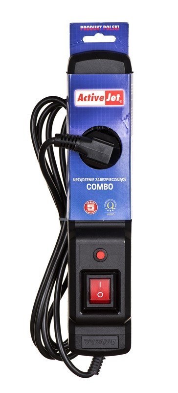 Activejet Listwa przeciwprzepięciowa Activejet COMBO 3gn/5m/cz (10A; 2300W) 5m; kolor czarny Activejet Listwa przeciwprzepięciowa Activejet COMBO 3gn/5m/cz (10A; 2300W) 5m; kolor czarny