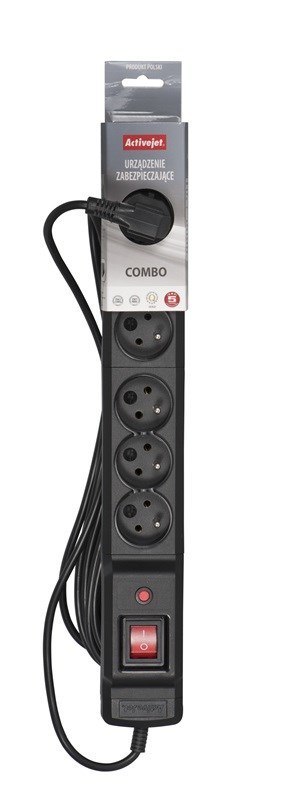 Activejet Listwa przeciwprzepięciowa Activejet COMBO 6gn/1,5m/cz (10A; 2300W) 1,5m; kolor czarny