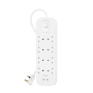 Belkin Listwa zasilająca Belkin Power Surge 8-PORT + 2xUSB-C 30W 900J 2m White