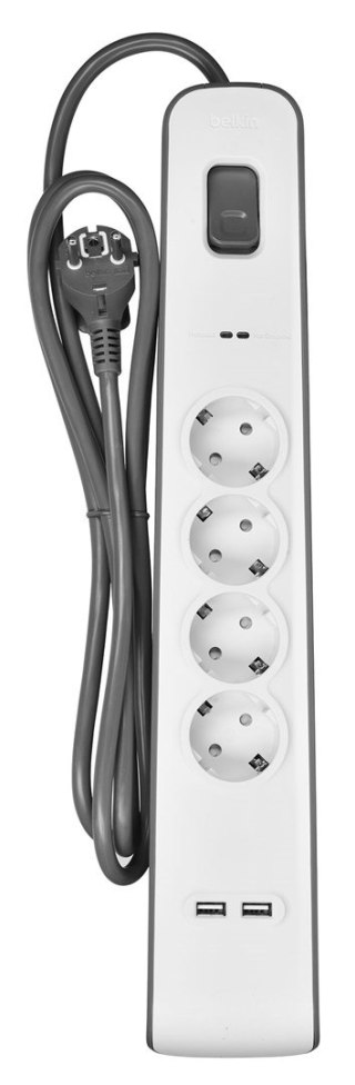Belkin Listwa zasilająca Belkin Power Surge 4-PORT + 2xUSB-A 2m Grey/White Schuko