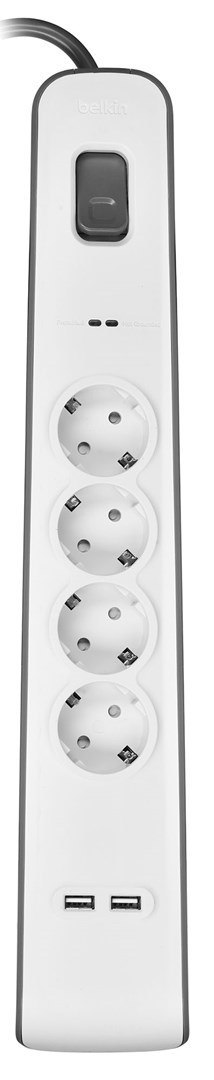 Belkin Listwa zasilająca Belkin Power Surge 4-PORT + 2xUSB-A 2m Grey/White Schuko