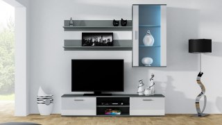 Cama MEBLE Zestaw SOHO 5 (RTV180 + Wit.Wisz + Półki) SZ/BI POŁ