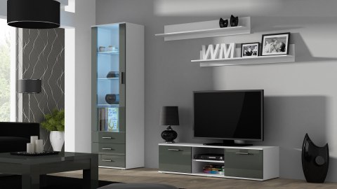 Cama MEBLE Zestaw SOHO 7 (RTV140 + Wit S1 + Półki) BI/SZ POŁ