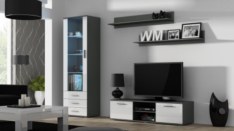 Cama MEBLE Zestaw SOHO 7 (RTV140 + Wit S1 + Półki) SZ/BI POŁ