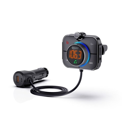 SAVIO SAVIO TR-14 TRANSMITER SAMOCHODOWY FM Z BLUETOOTH I ŁADOWARKĄ,QUICK CHARGE 3.0 I POWER DELIVERY, RED. SZUMÓW