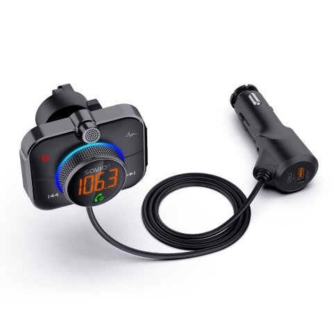 SAVIO SAVIO TR-14 TRANSMITER SAMOCHODOWY FM Z BLUETOOTH I ŁADOWARKĄ,QUICK CHARGE 3.0 I POWER DELIVERY, RED. SZUMÓW