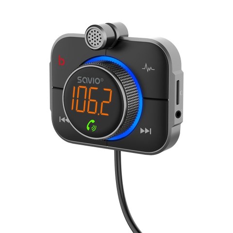 SAVIO SAVIO TR-14 TRANSMITER SAMOCHODOWY FM Z BLUETOOTH I ŁADOWARKĄ,QUICK CHARGE 3.0 I POWER DELIVERY, RED. SZUMÓW