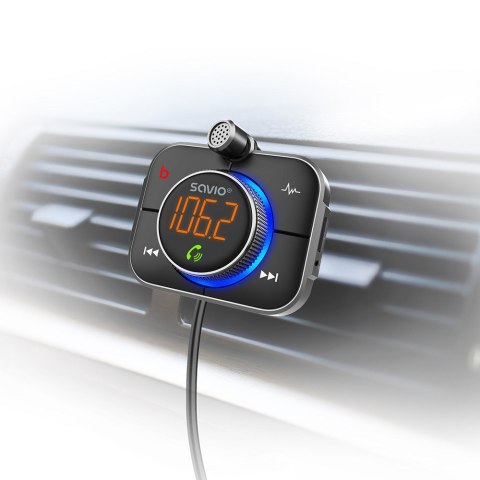 SAVIO SAVIO TR-14 TRANSMITER SAMOCHODOWY FM Z BLUETOOTH I ŁADOWARKĄ,QUICK CHARGE 3.0 I POWER DELIVERY, RED. SZUMÓW